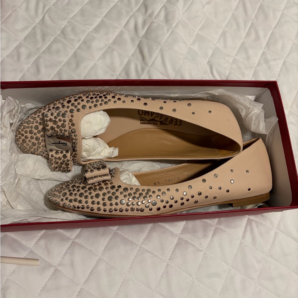 Salvatore Ferragamo Women's Studded Nude Flats